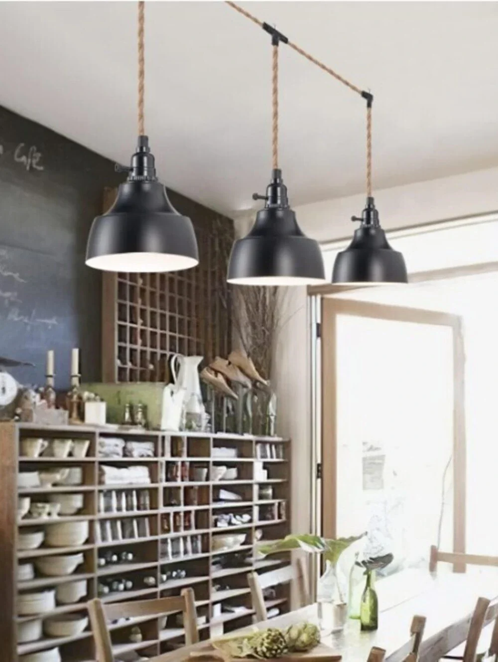 3 Light Plug in Pendant Farmhouse Hanging Light-Black